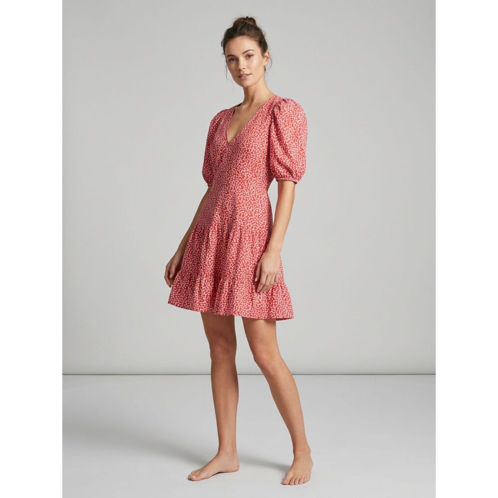 French Connection French Country Floral Puff Sleeve Open Back Mini Dress US 2